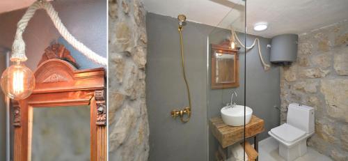 a bathroom with a sink and a toilet in a room at Rustic house Pojata in Njeguši