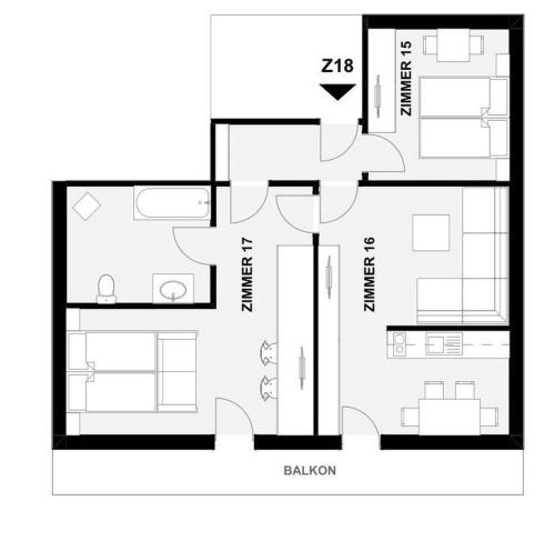 a black and white floor plan of a house at Gasthof Pesbichl in Goldegg
