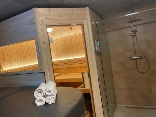 - Baño con ducha y 2 rollos de toallas en Chata Lahvanka, en Vítkovice