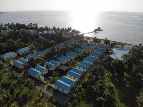 widok z lotu ptaka na ośrodek wypoczynkowy położony nad oceanem w obiekcie Royal Caribbean Resort w mieście San Pedro