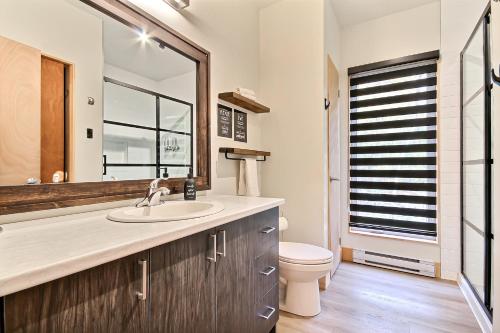 a bathroom with a sink and a toilet at Sutton Wellness Cabin #265 unité du haut in Sutton