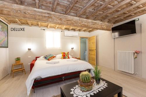 a bedroom with a large bed and a tv at Geppi's Apartments in Florence