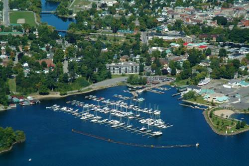 an aerial view of a marina with boats in the water at Ruby Manor Bed & Breakfast in Gananoque