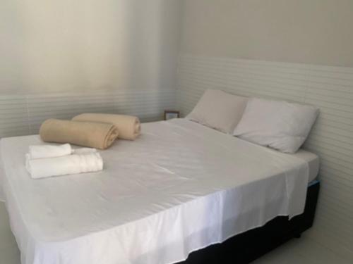 Un pat sau paturi într-o cameră la Flat Geribá