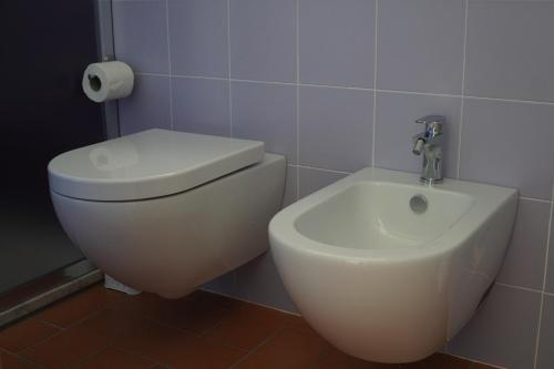 uma casa de banho com um WC e um bidé em Dimora Toscana em Treggiaia