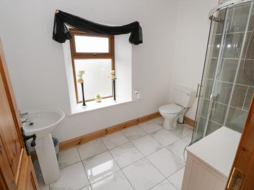 a bathroom with a sink and a toilet and a window at Georges Street in Killala