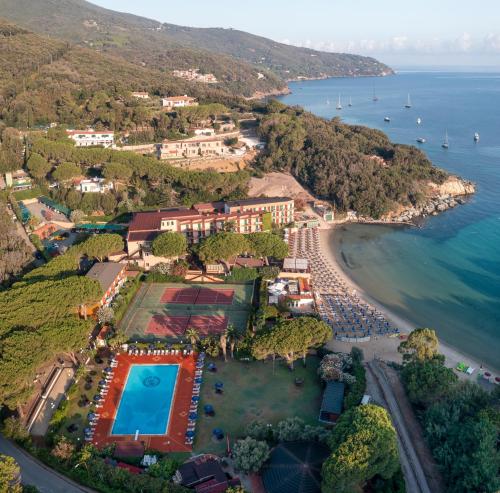 an aerial view of the resort and the beach at Hotel Desiree in Procchio