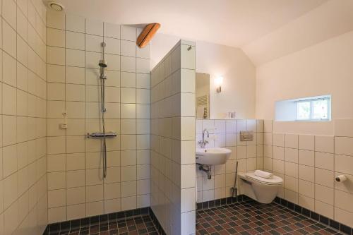 Lutjegastにあるerfgoed Rikkerdaのバスルーム(シャワー、トイレ、シンク付)