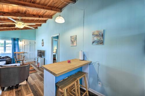 a kitchen with blue walls and a wooden counter top at Pet-Friendly Townhome, 2 Blocks to Atlantic Beach! in Atlantic Beach