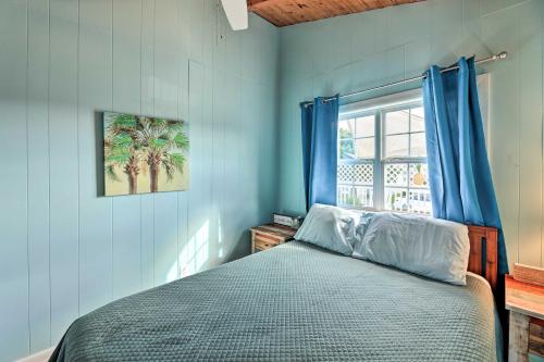 a bedroom with a bed with blue walls and a window at Pet-Friendly Townhome, 2 Blocks to Atlantic Beach! in Atlantic Beach