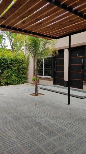 a palm tree sitting in the middle of a courtyard at Wine&Sun in Gobernador Benegas