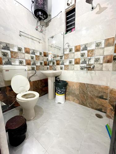 a bathroom with a toilet and a sink at Malsi Hill View Homestays in Dehradun