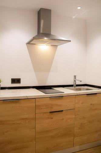 a kitchen with a sink and a stove at Alda Orzán in A Coruña