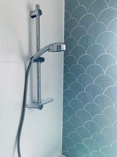 une douche avec pommeau de douche dans une salle de bain dans l'établissement Superbe Loft vue Vieux Port en 1ère ligne, à Marseille