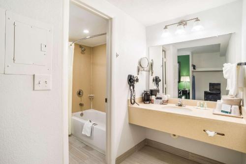 a bathroom with a sink and a large mirror at Quality Inn Mount Vernon in Alexandria