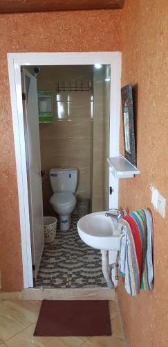a bathroom with a white sink and a toilet at Brothers house 4 in Imsouane