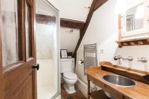 een badkamer met een toilet en een wastafel bij Le Cottage, Maison paysanne au cœur du Vexin in Écos