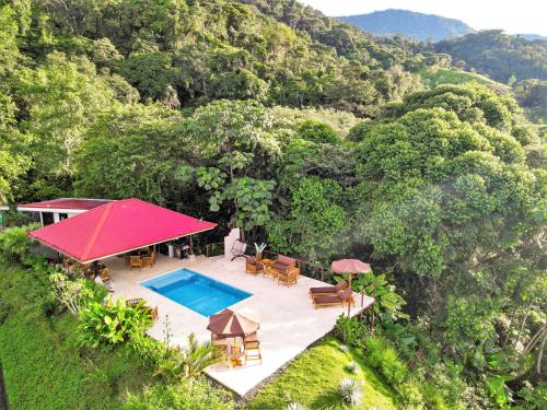 an aerial view of a villa with a swimming pool at Nature's Edge Boutique Hotel in Uvita