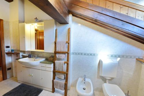 a bathroom with a toilet and a sink at Maison de Santino in Cogne