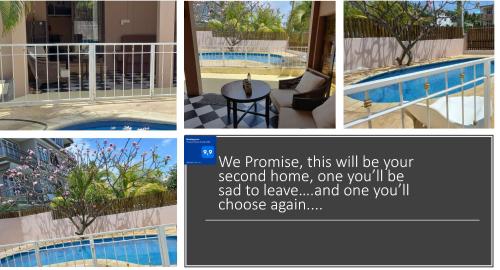a collage of four pictures of a swimming pool at WAYNES' VILLA in Flic-en-Flac