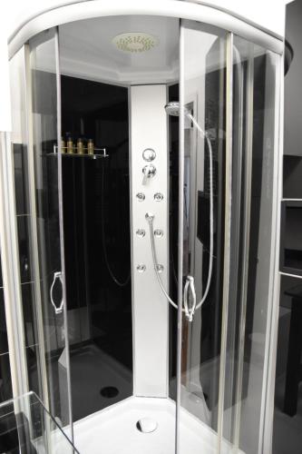 eine Dusche mit Glaskabine im Bad in der Unterkunft Api Apartment in Zagreb