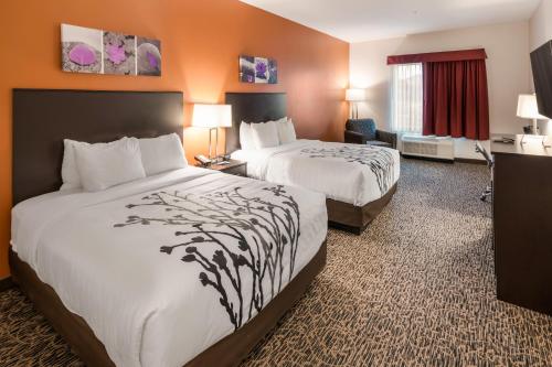 a hotel room with two beds and a chair at Sleep Inn & Suites Hurricane Zion Park Area in Hurricane