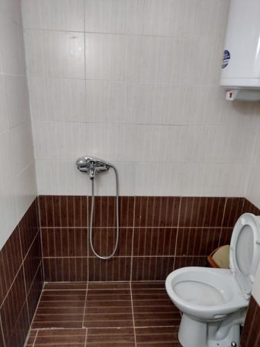 La salle de bains est pourvue d'une douche et de toilettes. dans l'établissement Apartment BanskoIN, à Bansko
