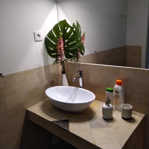 a bathroom with a bowl sink on a counter at Tomarhousing - Old Town in Tomar