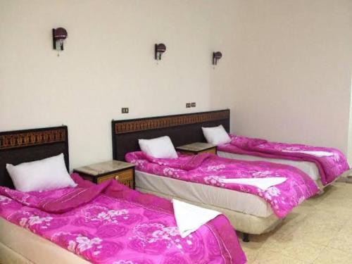 two beds in a room with pink blankets at One Season Hostel Cairo in Cairo