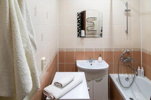 アルハンゲリスクにあるVoskresenskaya 55のバスルーム(洗面台、トイレ、鏡付)