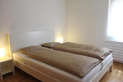 a bedroom with two beds in a room with a window at Chasa Tablà Guarda in Guarda