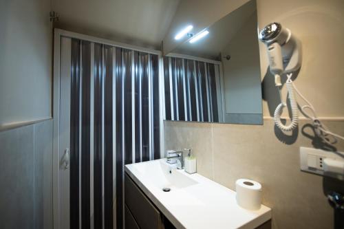a bathroom with a sink and a mirror and a shower at Le PALME in Parma