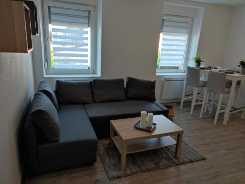 a living room with a couch and a table at *** les loges de la friche DMC *** in Mulhouse