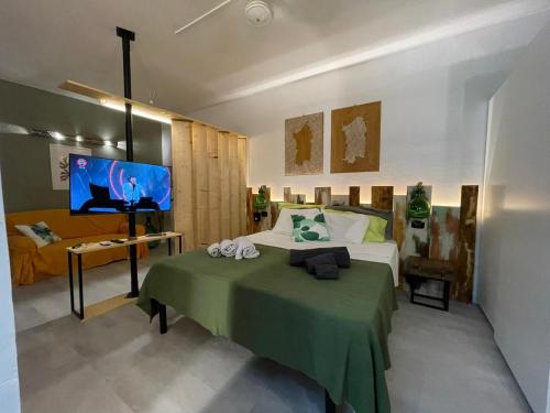 a bedroom with a bed and a flat screen tv at Casa Lilla&Fabry Olbia in Olbia