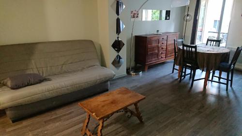 un salon avec un canapé et une table dans l'établissement Le Nid Rouennais, appartement 2 chambres, à Rouen