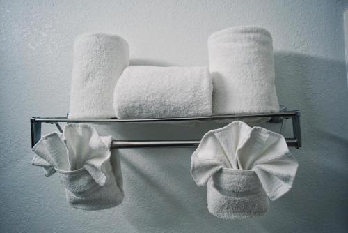 a couple of towels on a towel rack in a bathroom at Country Inn & Suites by Radisson, Grand Rapids Airport, MI in Grand Rapids