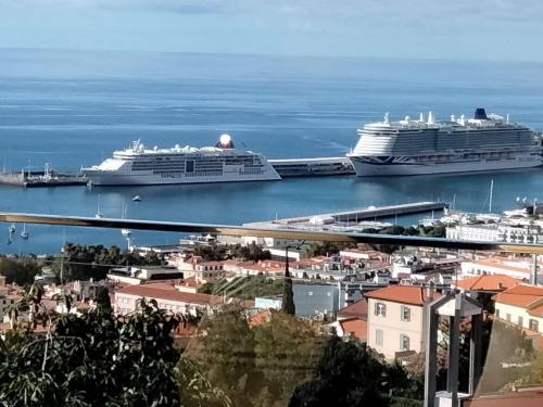 twee cruiseschepen zijn aangemeerd in een haven bij Villa Boa Vista in Funchal