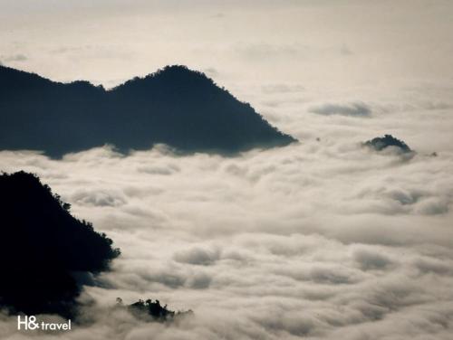 a view from above the clouds with a mountain at Alishan Sunrise B&B in Fanlu
