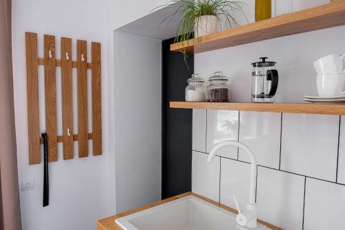 Kuchyň nebo kuchyňský kout v ubytování Apartament AUGUSTYN