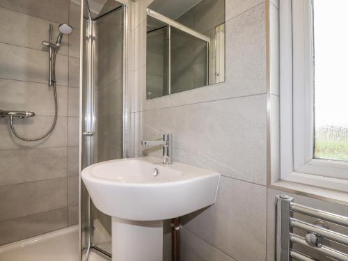 a bathroom with a sink and a shower at Sycamore Lodge in Helston