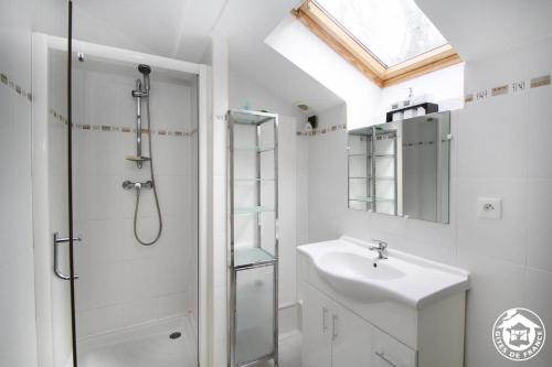 a bathroom with a shower and a sink and a shower at A l'oree du bois - Gite in Hostun