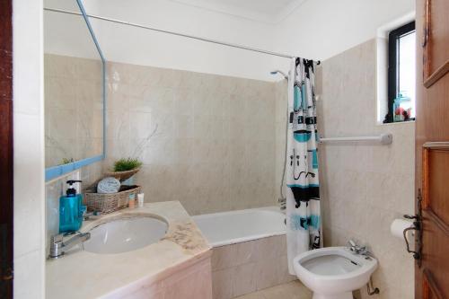 a bathroom with a sink and a toilet at Apartamento Vila Mourisca in Porches