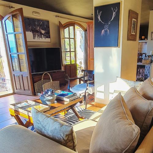 a living room with a couch and a table at Apartamentos El Rincón de Usana Zona Zero in Aínsa
