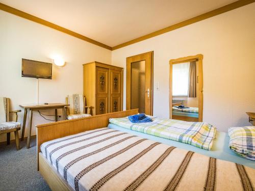 a bedroom with two beds and a television in it at Hotel- Pension Oechsner in Bad Reichenhall
