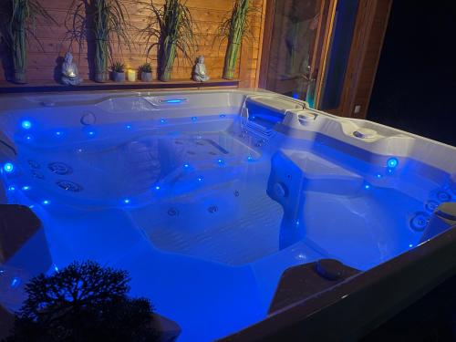 a large tub with blue lighting in a room at Vila Salzburg in Ocna Sibiului