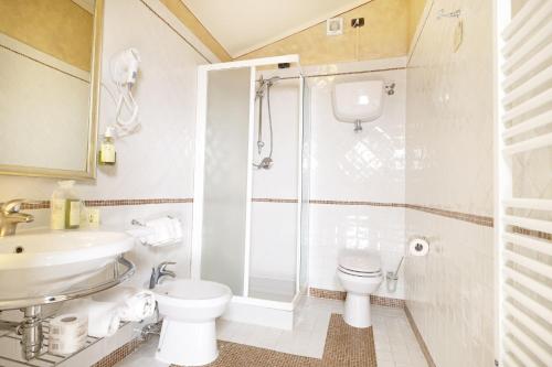 a bathroom with a toilet and a shower and a sink at Borgo Grondaie in Siena