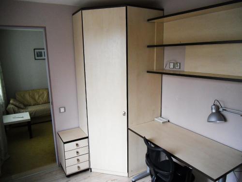 クリンにあるChaykovsky Apartment KLINのデスクとクローゼットが備わる客室です。