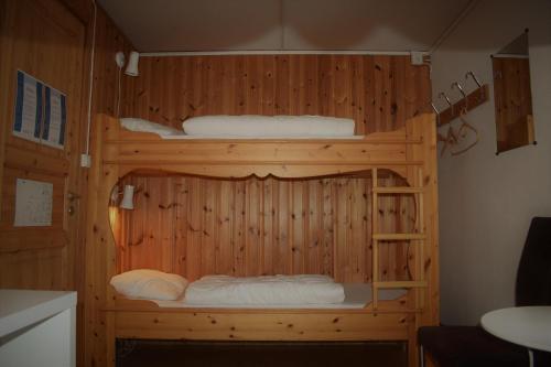 two bunk beds in a room with wooden walls at Horrmundsgården i Sälen in Sälen