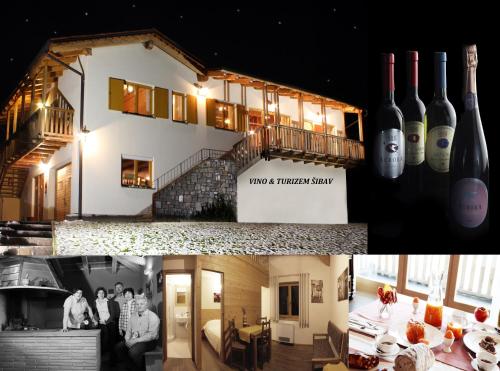 Farm stay Šibav B&B في دوبروفو: صورة بيضاء وسوداء للمنزل بقوارير النبيذ