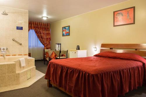 a bedroom with a bed and a bath tub at Los Mirtos suite & Hotel in Lima